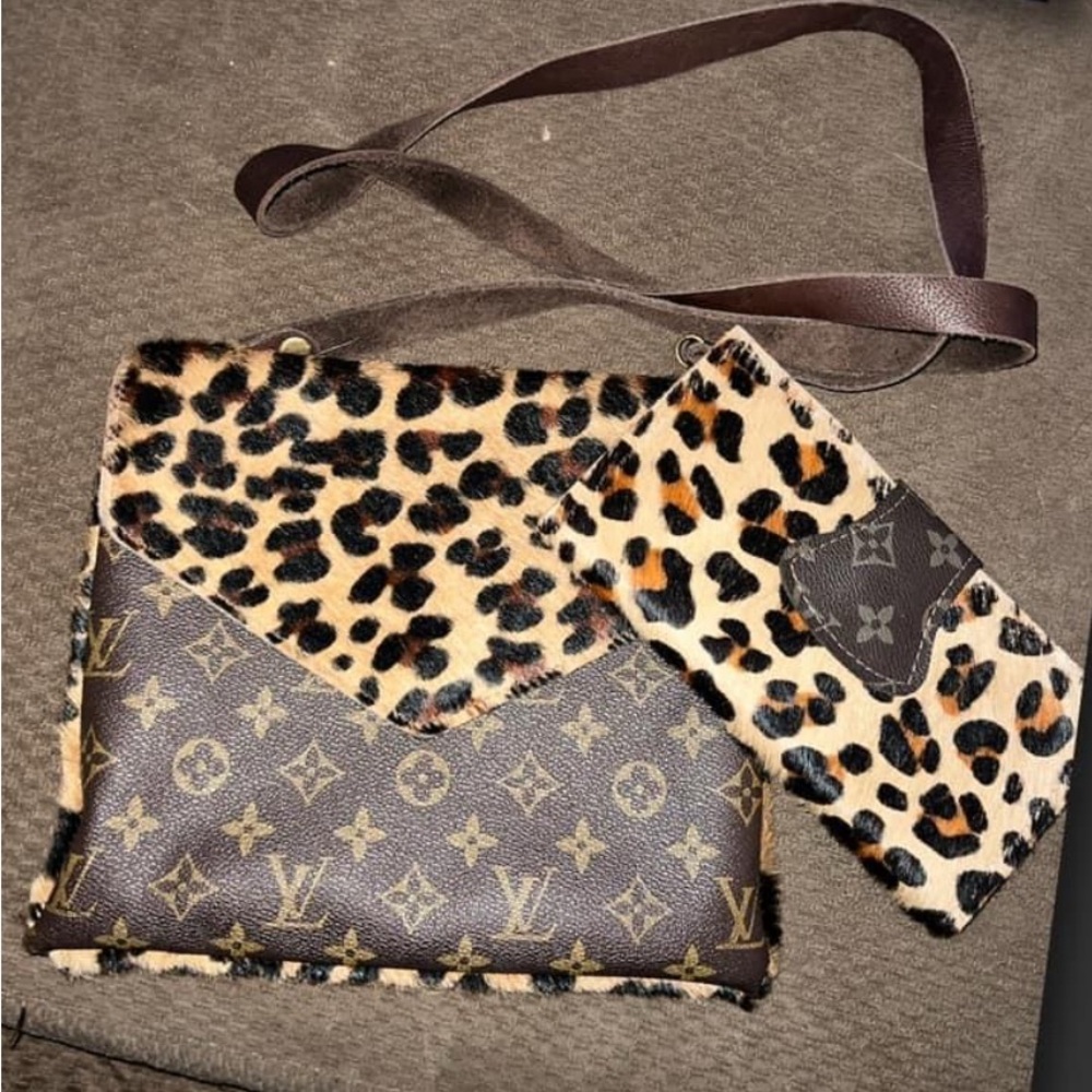 Authentic Louis Vuitton material upcycled cross body with matching wallet